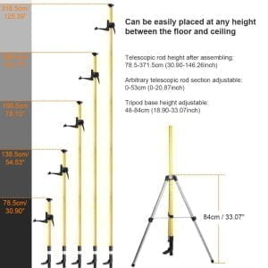 Teleskopski drog s stativom in nosilcem za laserske nivelirje do 3,7m