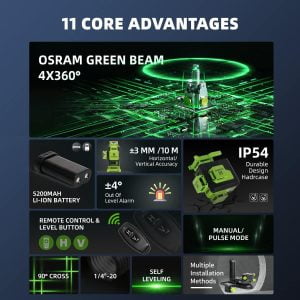 Nivelir 904DG PROFI zeleni 16 linijski laser 360 z akumulatorjem + daljinec AKCIJA