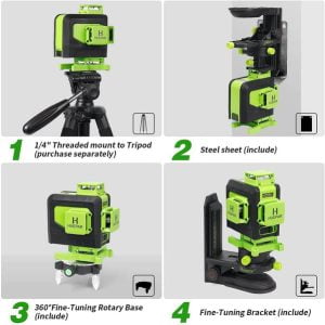 Nivelir 904DG PROFI zeleni 16 linijski laser 360 z akumulatorjem + daljinec AKCIJA