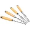 Four-piece set of wood carving chisels with widths from 6 to 24 mm.