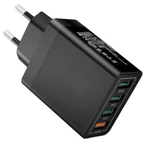 Črn 4x USB 3.0 hitri polnilec z LED