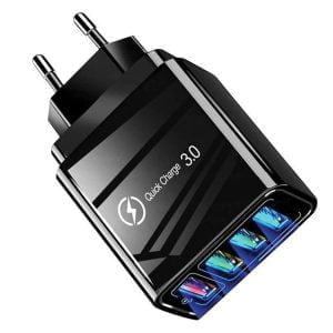 Črn 4x USB 3.0 hitri polnilec z LED