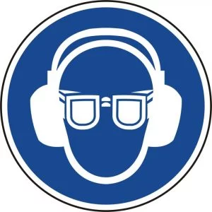 Samolepilna nalepka opozorilna -  zaščita za oči in sluh 100mm AKCIJA