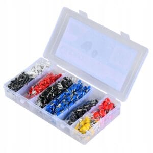 a plastic container with different colored objects in it