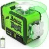 10,8V Universal-PRO-8-Linien-Grünlaser-Nivelliergerät mit Bluetooth während des Betriebs auf einer Baustelle.