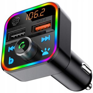 LED RGB avto FM oddajnik MP3 bluetooth 5.0 2x USB 3.0 12-24V AKCIJA 22 Avtomobilski RGB LED FM oddajnik z dvema USB priključkoma