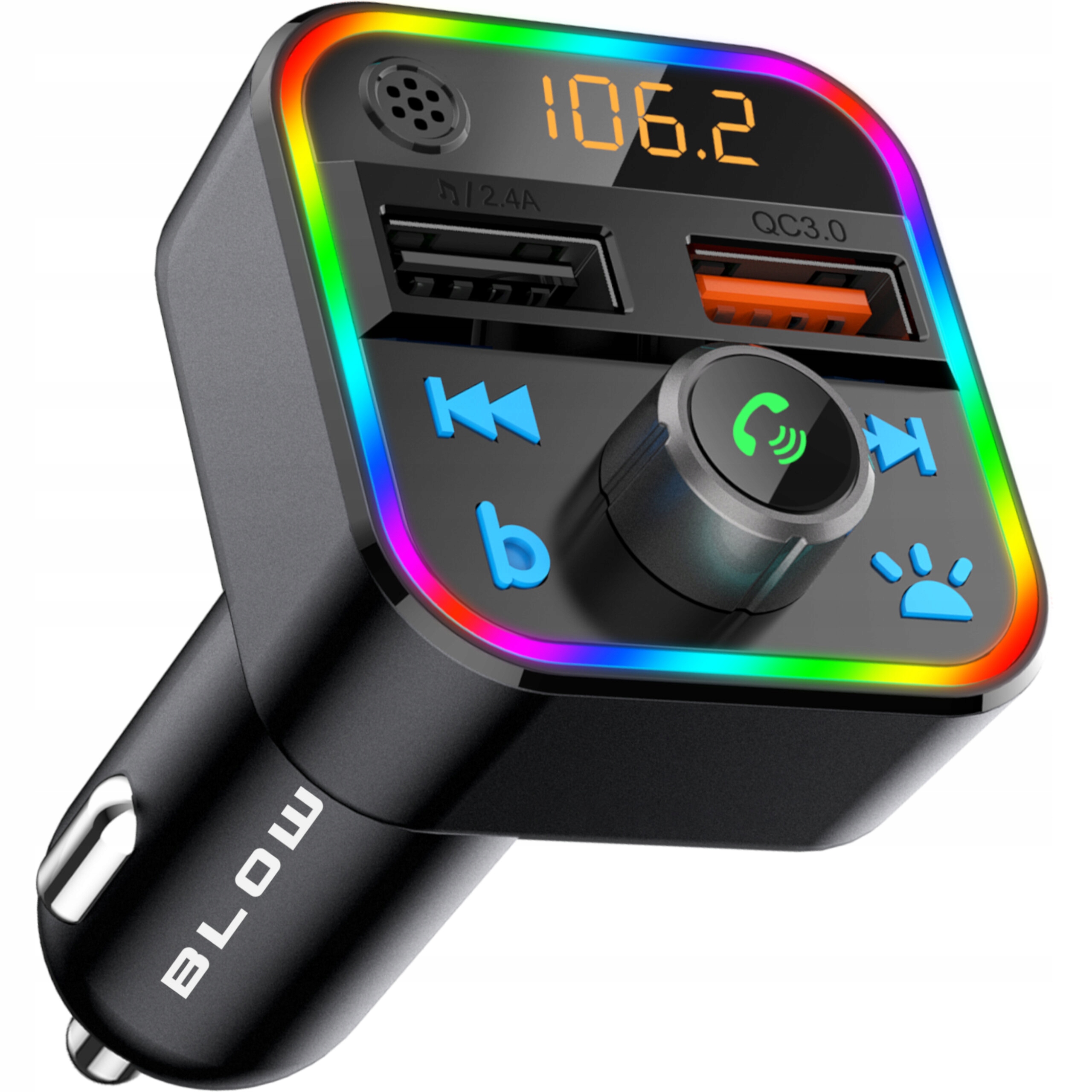 LED RGB avto FM oddajnik MP3 bluetooth 5.0 2x USB 3.0 12-24V AKCIJA 13 Avtomobilski FM oddajnik z RGB LED osvetlitvijo in USB priključki