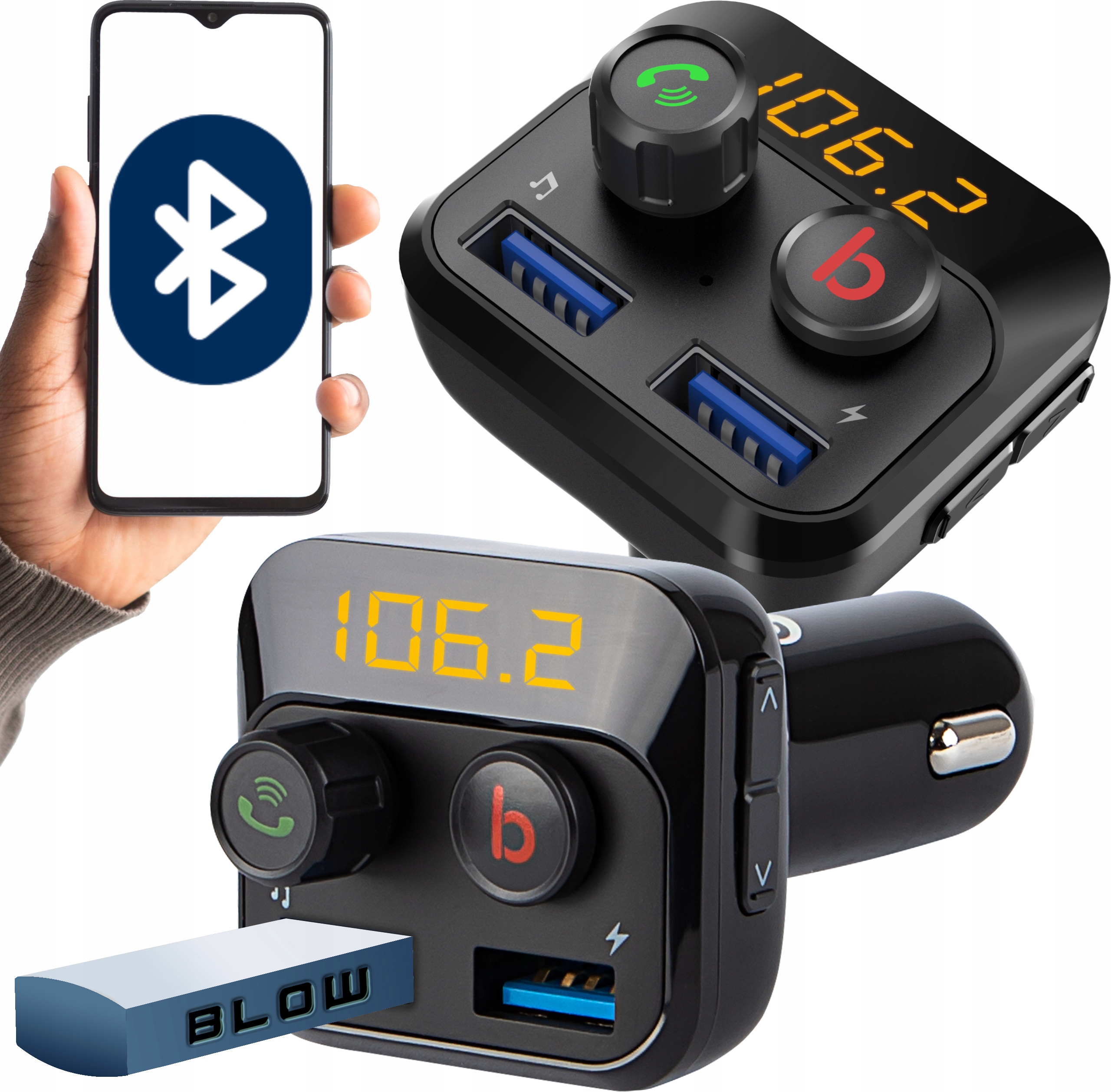 Bluetooth 5.0 avto FM oddajnik MP3 2x USB 3.0 12-24V SD SUPER BASS 1 Bluetooth 5.0 avto FM oddajnik z USB vhodoma