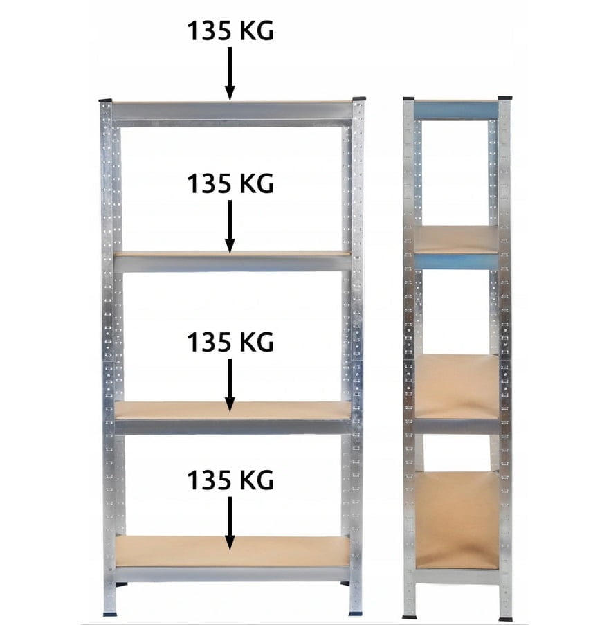 Kovinski regal 75×30×150cm brez vijakov - 175kg na polico 12 Kovinski regal brez vijakov, dimenzije 75x30x150cm, nosilnost 175kg na polico