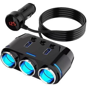 12-24V trojna avto vtičnica razdelilec in 2x USB polnilec 2.1A LED