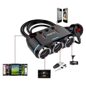 12-24V trojna avto vtičnica razdelilec in 2x USB polnilec 2.1A LED