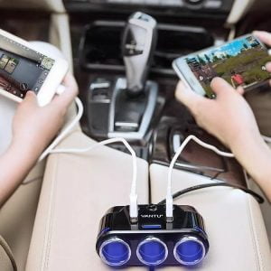 12-24V trojna avto vtičnica razdelilec in 2x USB polnilec 2.1A LED