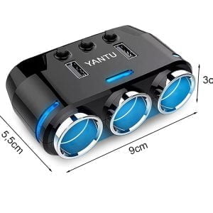 12-24V trojna avto vtičnica razdelilec in 2x USB polnilec 2.1A LED