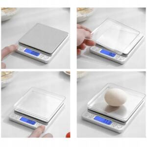 Digitalna prenosna LCD žepna tehtnica 2000-0,1g osvetljena 43 a collage of a person weighing an egg