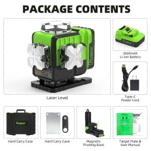 2600mAh 16 linijski gradbeni zeleni laserski nivelir Bluetooth + daljinec 22 Zeleni laserski nivelir s 16 linijami in daljincem