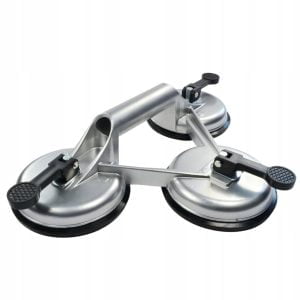 a silver suction cup with black handles