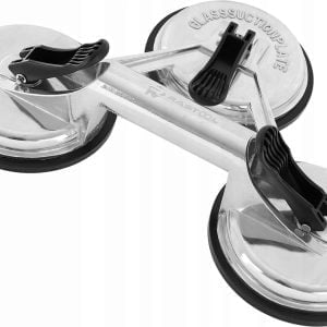 a silver suction cup with black handles