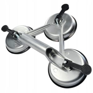a metal suction cup with black handles