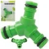 Quick-connect T-connector for 1/2 garden hose with three connection points.
