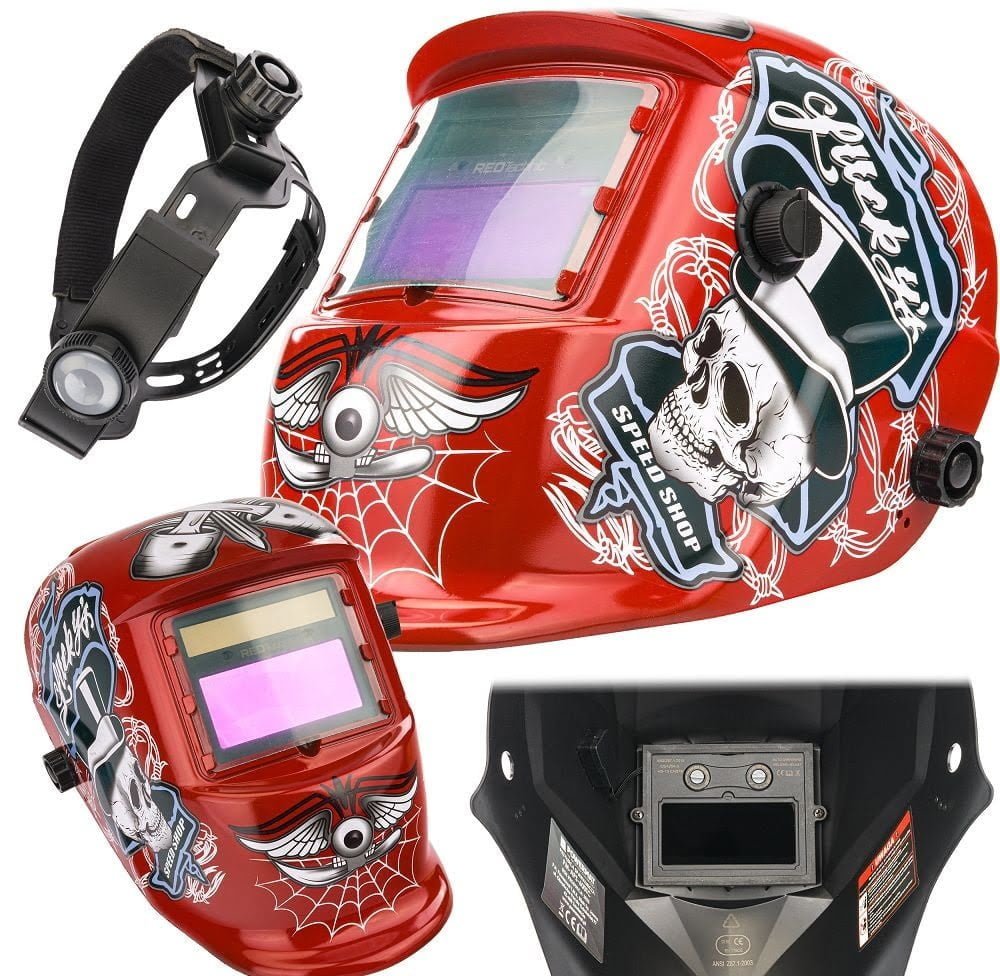 Avtomatska solarna naglavna varilna maska rdeča lobanja