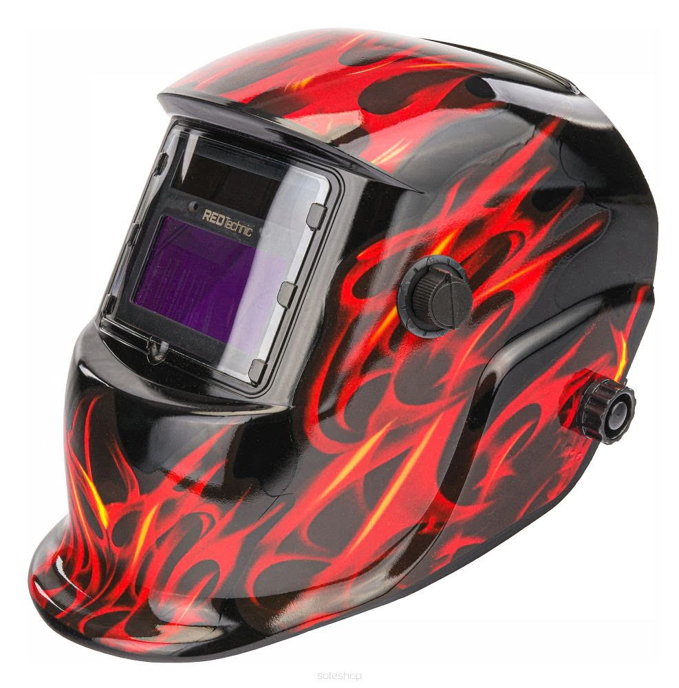 Welding Mask 2 Lashelm op zonne-energie, automatisch verduisterend, lasmasker, slijpfunctie, brede schaduw 4/9-13 lashelm voor TIG MIG ARC, rood