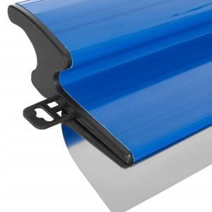 a blue and black metal roof