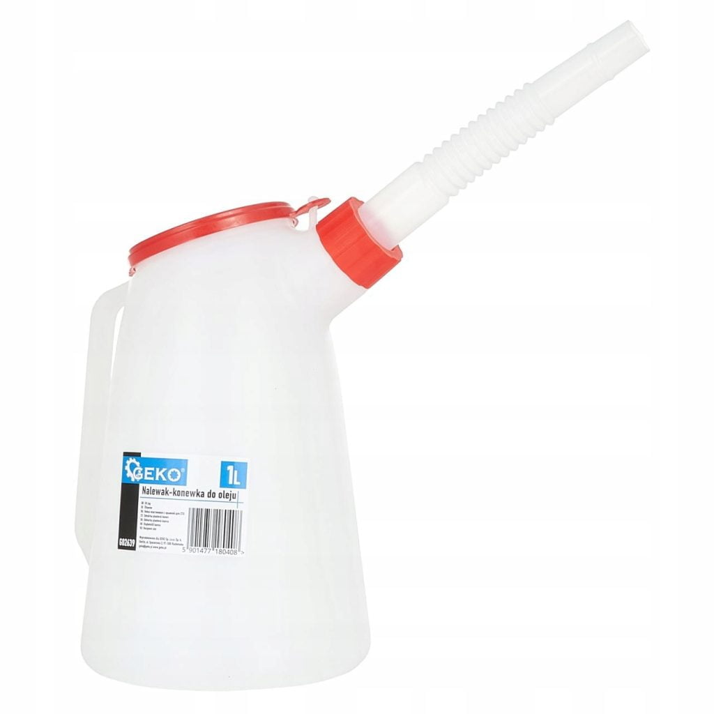 a white and red plastic jug with a red lid