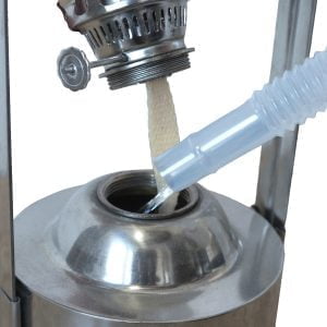 a metal container with a tube and a tube with liquid