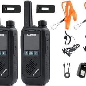 Set dveh aku. prenosnih LCD radijskih postaj 1500mAh do 8km LED + slušalke