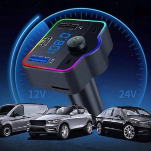LED RGB avto FM oddajnik MP3 bluetooth 5.0 in polnilec 2x USB 3.0 12-24V