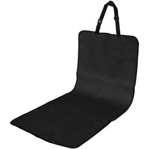 a black seat mat with a strap