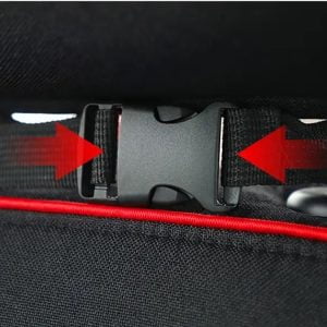 a black strap with red arrows