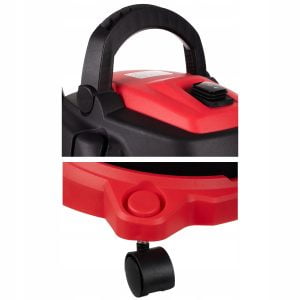 a close up of a red and black headphones