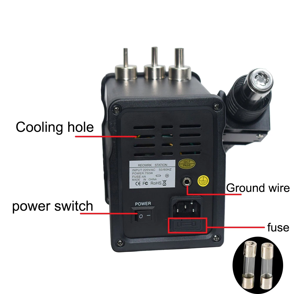 2v1 700W spajkalna postaja na vroči zrak LCD in 60W spajkalnik do 500°C 4 a black box with wires and wires