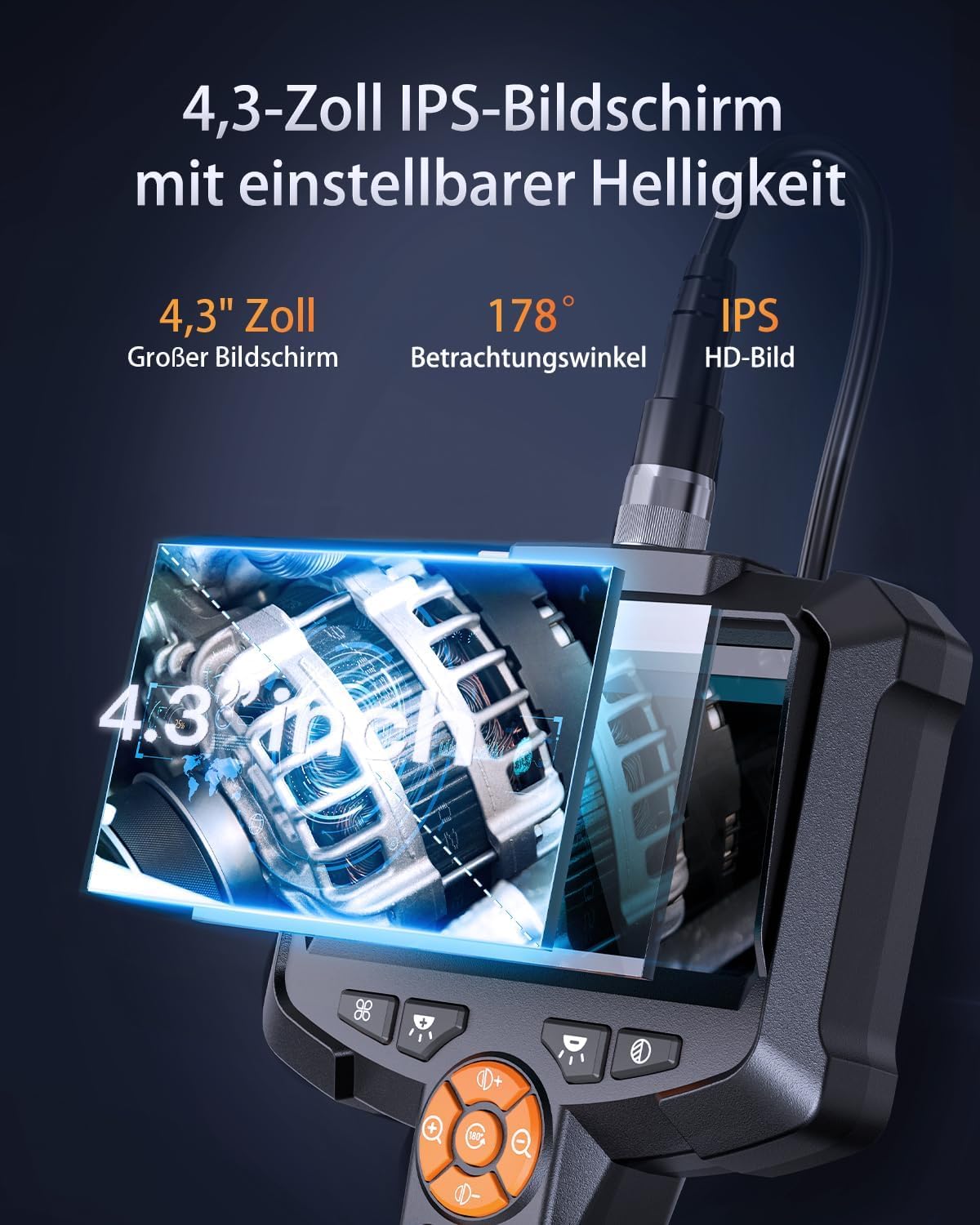 LCD enoročna endoskopska inšpekcijska kamera 8 LED z Full HD monitorjem 5m 5 a device with a screen and text