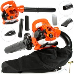 a leaf blower with a bag