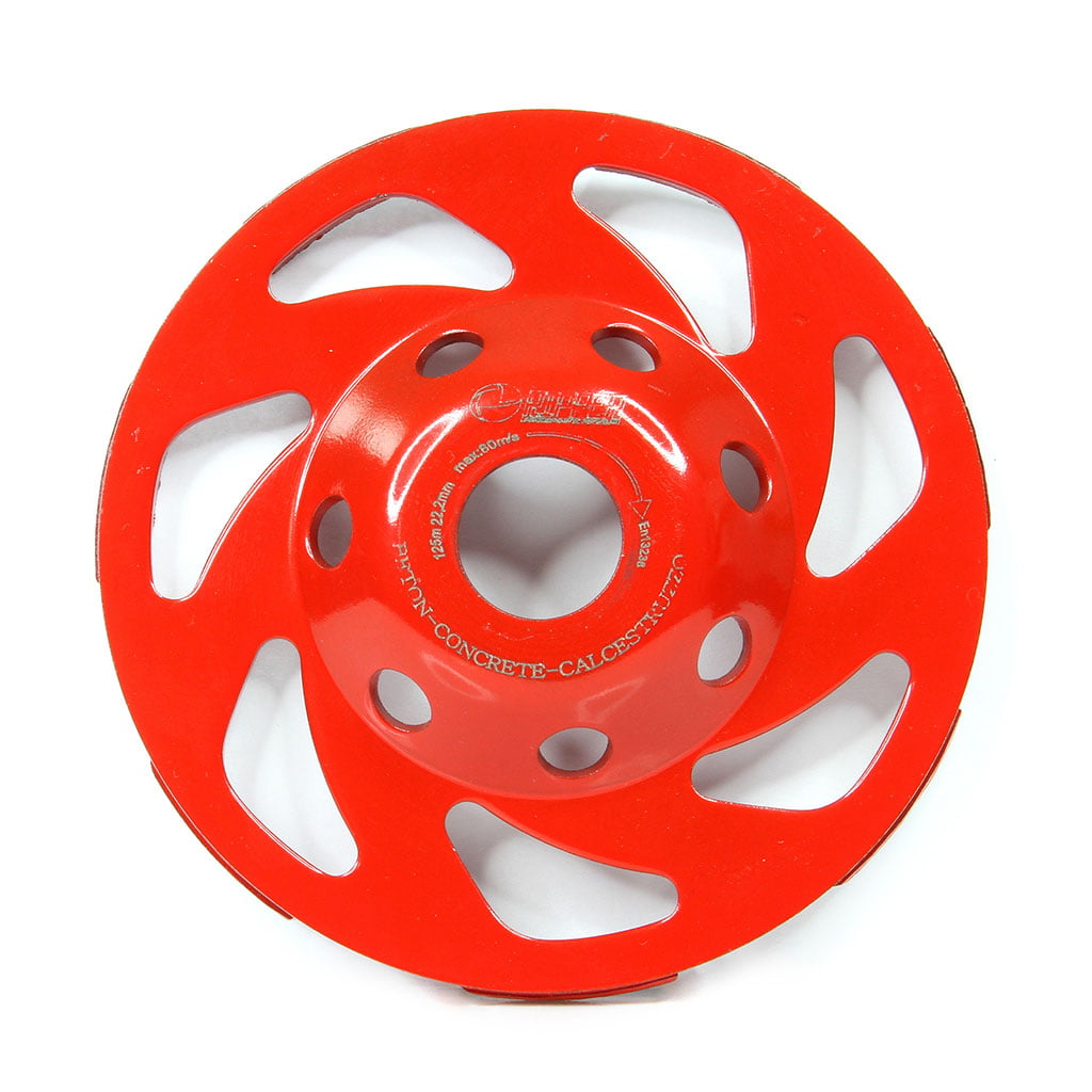 Diamantna segmentna plošča za brušenje betona enojni L 125x22,2mm 6 a red circular object with holes