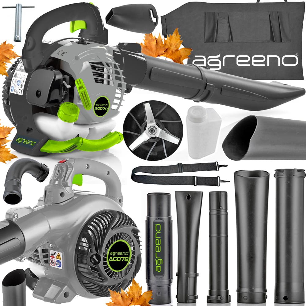 a collage of a leaf blower