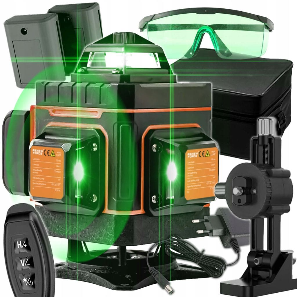 Aku. 16 linijski zeleni gradbeni laserski nivelir 4D 2x 2400mah LL47P AKCIJA