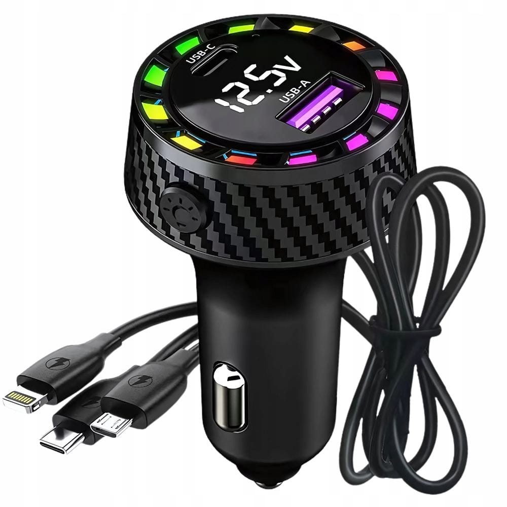 LED RGB 45W avtomobilski polnilec 12-24V 2x USB Type-C Lightning