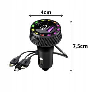 LED RGB 45W auto punjač 12-24V 2x USB Type-C Lightning