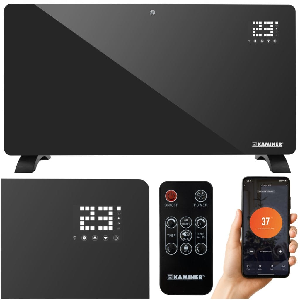 2500W WIFI pametni stekleni električni konvektorski grelec LCD + APP in daljinec črn