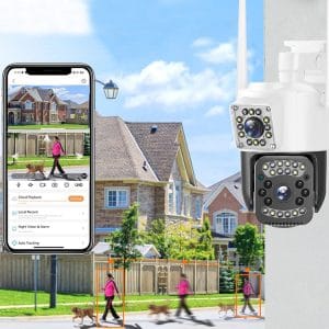 WIFI 4G dvojna brezžična vrtljiva 6MPX videonadzorna kamera IR LED bela