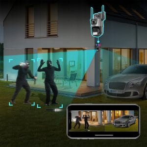WIFI dvojna brezžična vrtljiva 3MPX Full HD videonadzorna kamera IR PIR LED siva 17 Siva WIFI dvojna brezžična vrtljiva 3MPX Full HD kamera