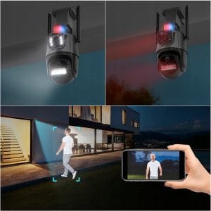 WIFI dvojna brezžična vrtljiva 3MPX Full HD videonadzorna kamera IR PIR LED siva 18 {