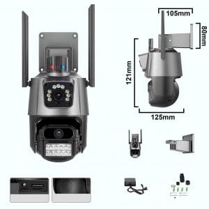 WIFI dvojna brezžična vrtljiva 3MPX Full HD videonadzorna kamera IR PIR LED siva 20 WIFI dvojna brezžična vrtljiva 3MPX Full HD kamera siva
