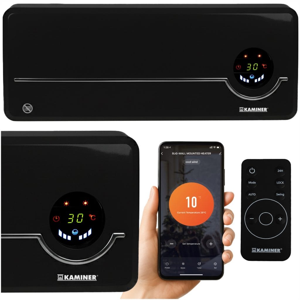 2000W keramična stenska WIFI električna grelna zračna zavesa LCD APP + daljinec črna