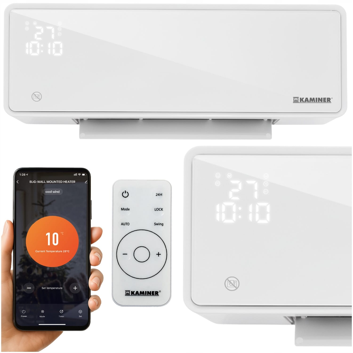 2000W stenska WIFI grelna zračna zavesa LCD APP ZELVION + daljinec bela 3 Bela 2000W ZELVION WIFI stenska grelna zračna zavesa z LCD zaslonom, daljincem in APP nadzorom.