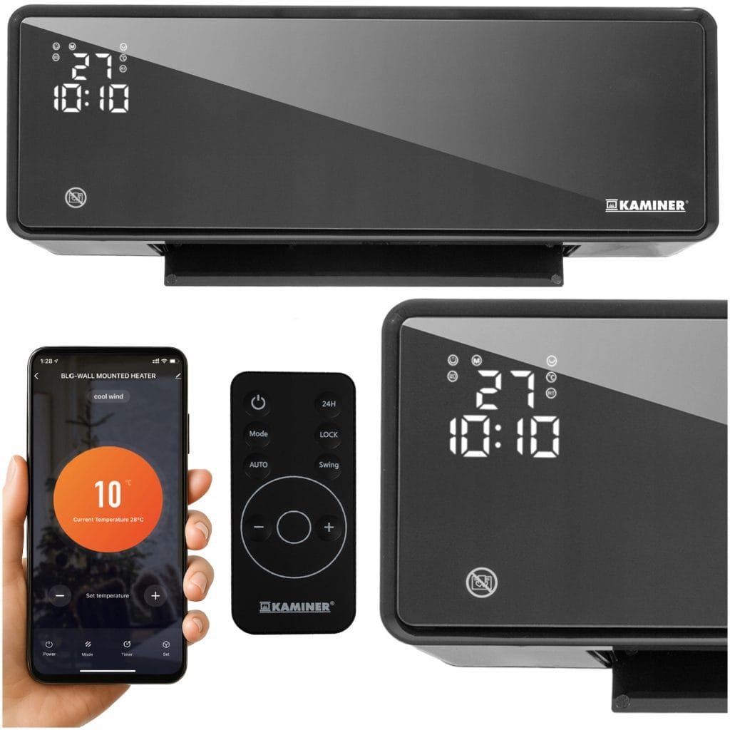 2000W stenska WIFI grelna zračna zavesa LCD APP ZELVION + daljinec črna