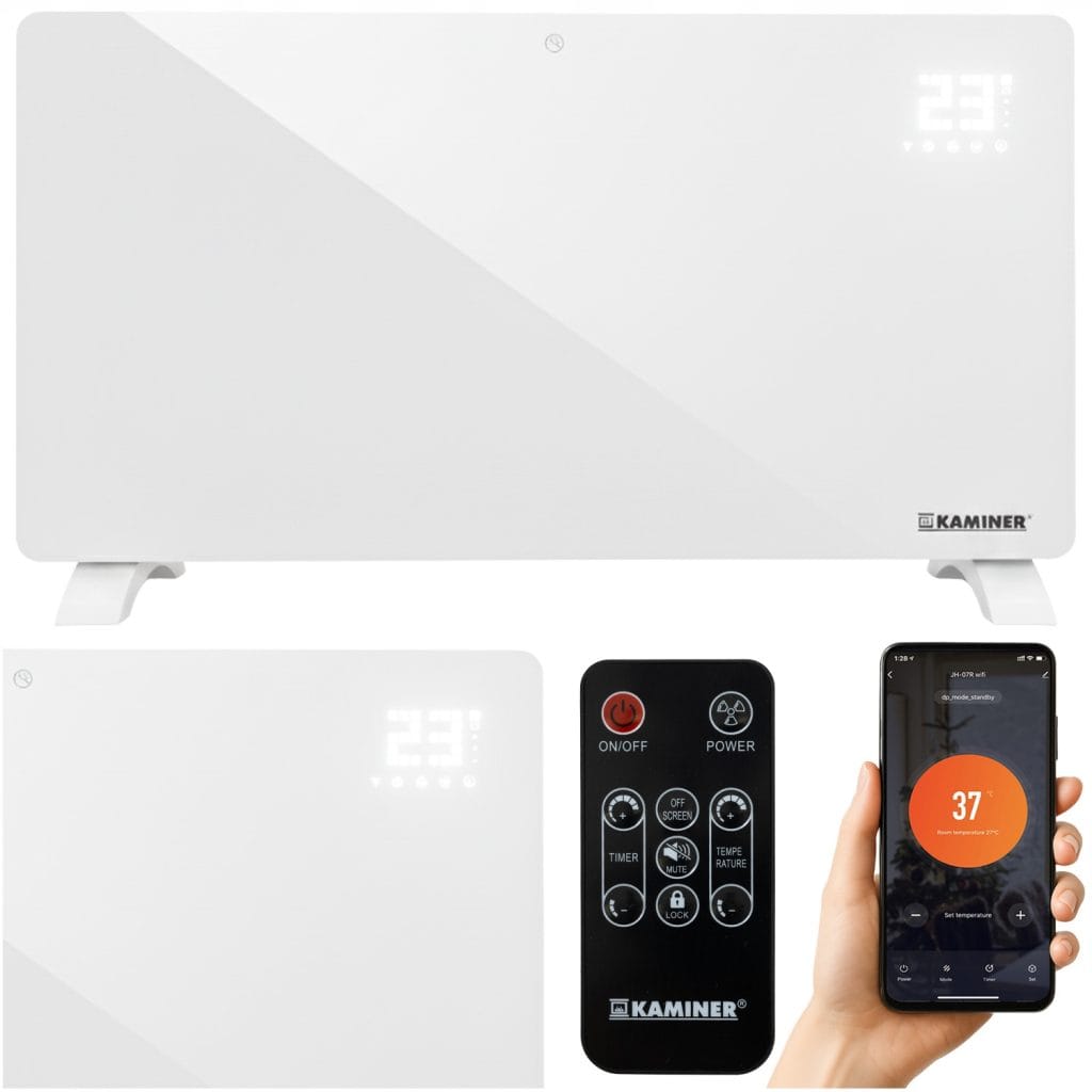 2500W WIFI pametni stekleni električni konvektorski grelec LCD + APP in daljinec bel